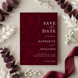 Moderne Burgundy Minimalistische Trouwdag Save The Date