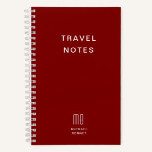 Moderne Burgundy Monogram Reizen Notitieboek