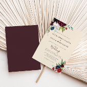Moderne Burgundy Navy Blush Bloemen Bruiloftsinvit Kaart
