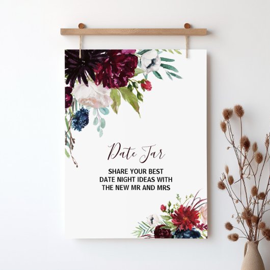 Moderne Burgundy Navy Blush Bloemendatum Jar Bord Poster