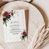 Moderne Burgundy Navy Blush Floral Let's Party Kaart