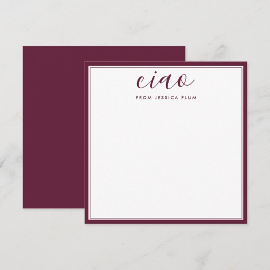 Moderne Burgundy Paarse Ciao Correspondentie Notitiekaartje (Voorkant / Achterkant)