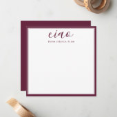 Moderne Burgundy Paarse Ciao Correspondentie Notitiekaartje (Voorkant / Achterkant in situ)