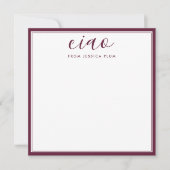 Moderne Burgundy Paarse Ciao Correspondentie Notitiekaartje (Voorkant)