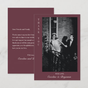 Moderne Burgundy Persoonlijk Bericht Foto Bruiloft Bedankkaart