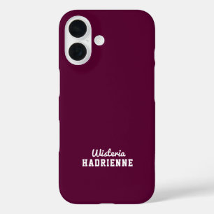 Moderne Burgundy Plum Witte Sport Monogramnaam iPhone 16 Hoesje