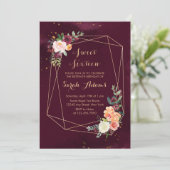 Moderne Burgundy Red Floral Waterverf Sweet 16 Kaart (Staand voorkant)