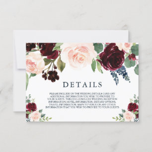 Moderne Burgundy Rode Wijn Navy Trouwdetails Kaart