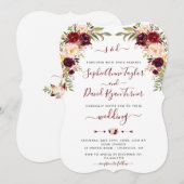 Moderne Burgundy Roze Bloemrijke Calligrafie Bruil Kaart (Voorkant / Achterkant)