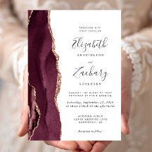Moderne Burgundy Roze Goud Agaat Trouwuitnodiging