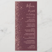 Moderne Burgundy Roze Gouden Glitter Rand Bruiloft Menu (Voorkant)