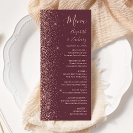 Moderne Burgundy Roze Gouden Glitter Rand Bruiloft Menu