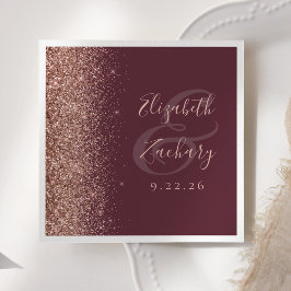 Moderne Burgundy Roze Gouden Glitter Rand Trouw Servet