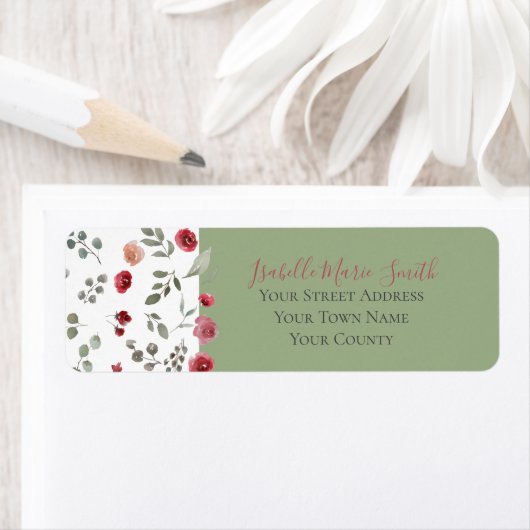 Moderne Burgundy Rozen Sage Green Foliage Wedding Etiket (Insitu)