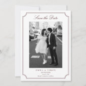 Moderne Burgundy Save the Date met Dubbel Frame Fo Bedankkaart (Voorkant)