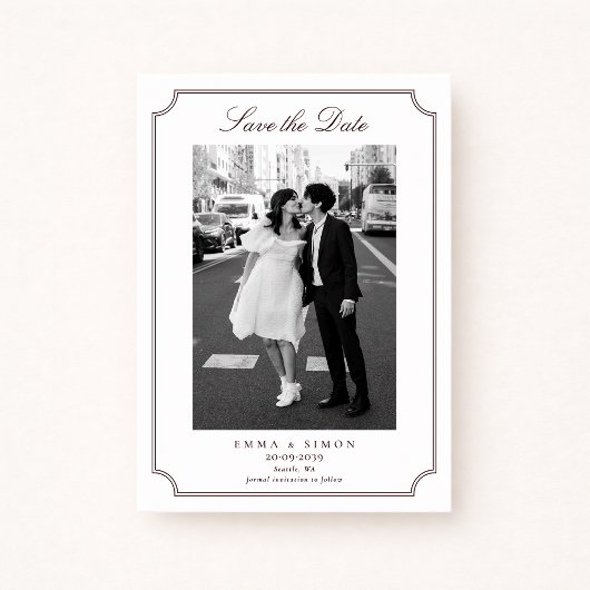 Moderne Burgundy Save the Date met Dubbel Frame Fo Bedankkaart