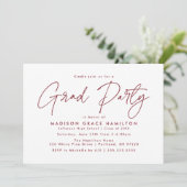 Moderne Burgundy Script Afstudeerfeest Kaart (Staand voorkant)