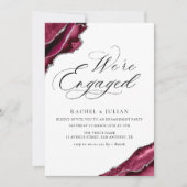 moderne burgundy zilveren agate verloving kaart (Voorkant)