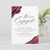 moderne burgundy zilveren agate verloving kaart (Staand voorkant)