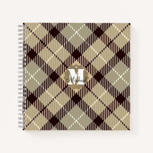 Moderne Burlywood Gray Tartan Persoonlijke naam Notitieboek (Voorkant)