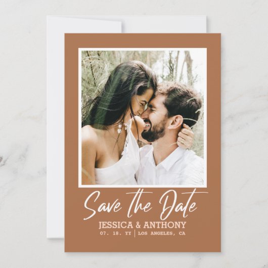 Moderne Burnt Oranje QR-code Save the Date Wedding Kaart (Voorkant)