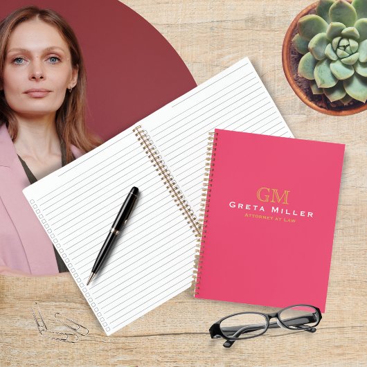 Moderne Business Hot Pink Gold Monogram Notitieboe Notitieboek