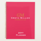 Moderne Business Hot Pink Gold Monogram Planner (Voorkant)