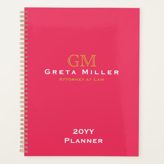Moderne Business Hot Pink Gold Monogram Planner (Voorkant)