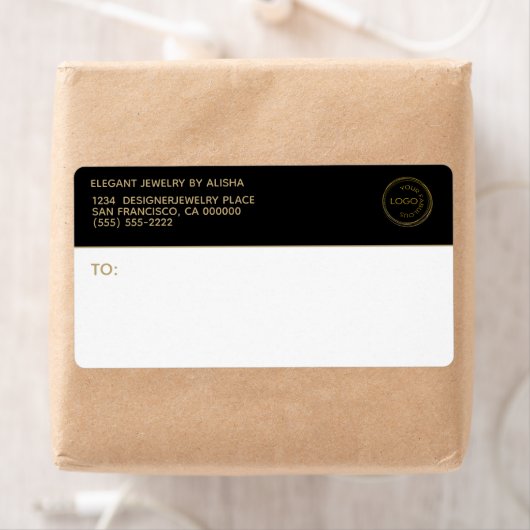 Moderne Business Logo Black Gold Address Label (Insitu)