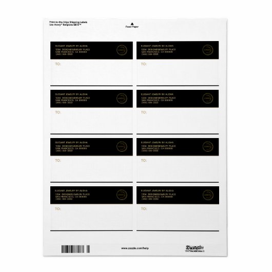 Moderne Business Logo Black Gold Address Label (Full Sheet)
