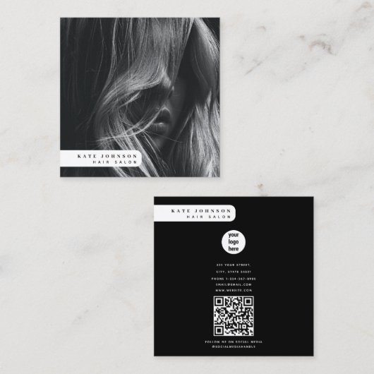 Moderne Business Logo Haarsalon Fotograaf Foto Vierkante Visitekaartje (Voorkant / Achterkant)