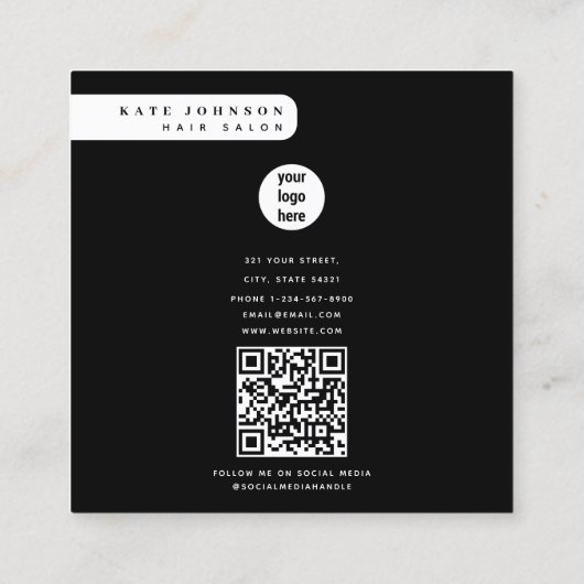 Moderne Business Logo Haarsalon Fotograaf Foto Vierkante Visitekaartje (Achterkant)
