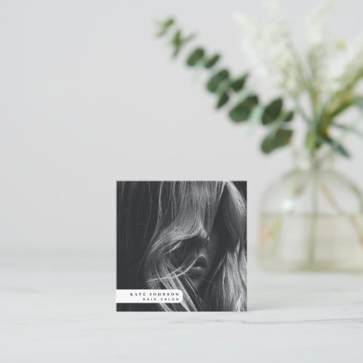 Moderne Business Logo Haarsalon Fotograaf Foto Vierkante Visitekaartje (Staand voorkant)