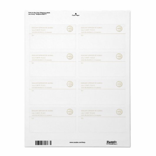 Moderne Business Logo White Gold Address Label (Full Sheet)