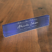 Moderne Business Navy Blue Elegant Professional Naambordje (Zijkant)