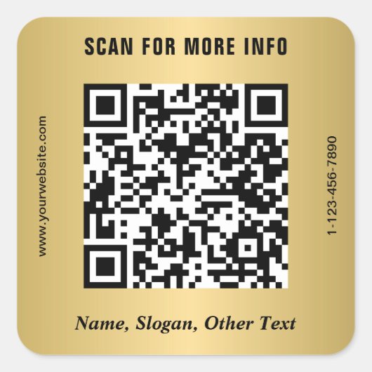 Moderne Business QR Code Gold Vierkante Sticker (Voorkant)