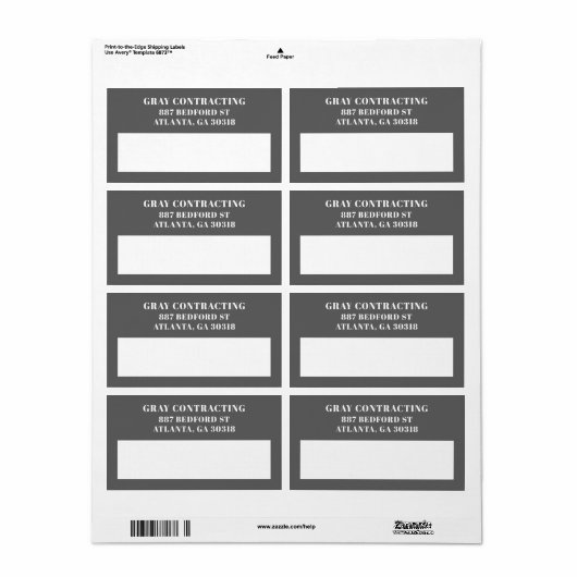 Moderne Business Return Address Grey Shipping Etiket (Full Sheet)
