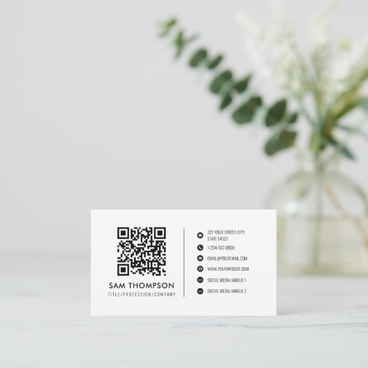 Moderne Business Social Media Iconen QR Code Eenvo Visitekaartje (Staand voorkant)