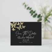 Moderne Butterflies Faux Gold Save the Date Briefkaart (Staand voorkant)