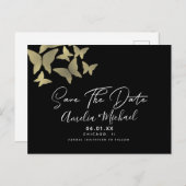 Moderne Butterflies Faux Gold Save the Date Briefkaart (Voorkant / Achterkant)