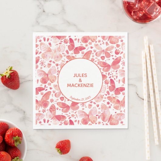 Moderne Butterflies Waterverf Coral Pink Servet (Insitu)