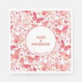 Moderne Butterflies Waterverf Coral Pink Servet (Voorkant)
