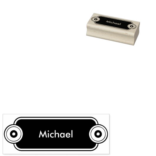 Moderne Button met Ringen zwart + jouw naam Rubberstempel (Gestempeld)