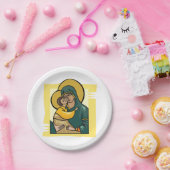 Moderne Byzantijnse Maagd Maria en Kind Religieus Papieren Bordje (Feest)
