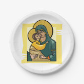 Moderne Byzantijnse Maagd Maria en Kind Religieus Papieren Bordje (Voorkant)