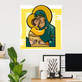 Moderne Byzantijnse Maagd Maria en Kind Religieus Poster