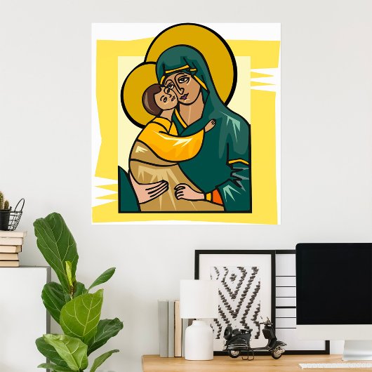 Moderne Byzantijnse Maagd Maria en Kind Religieus Poster