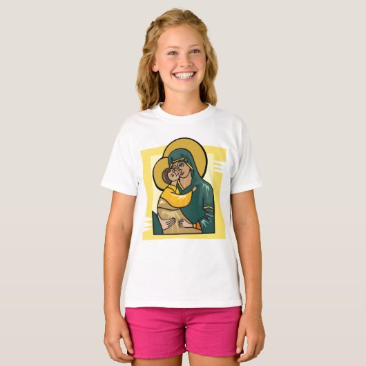Moderne Byzantijnse Maagd Maria en Kind Religieus T-shirt (Voorkant volledig)