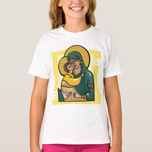 Moderne Byzantijnse Maagd Maria en Kind Religieus T-shirt (Voorkant)