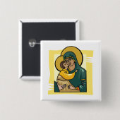 Moderne Byzantijnse Maagd Maria en Kind Religieus Vierkante Button 5,1 Cm (Voorkant /achterkant)